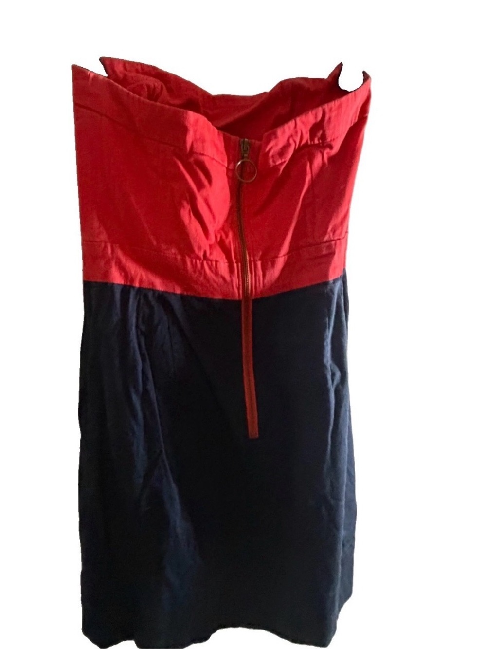 French Connection Red and Navy Strapless Midi Skirt